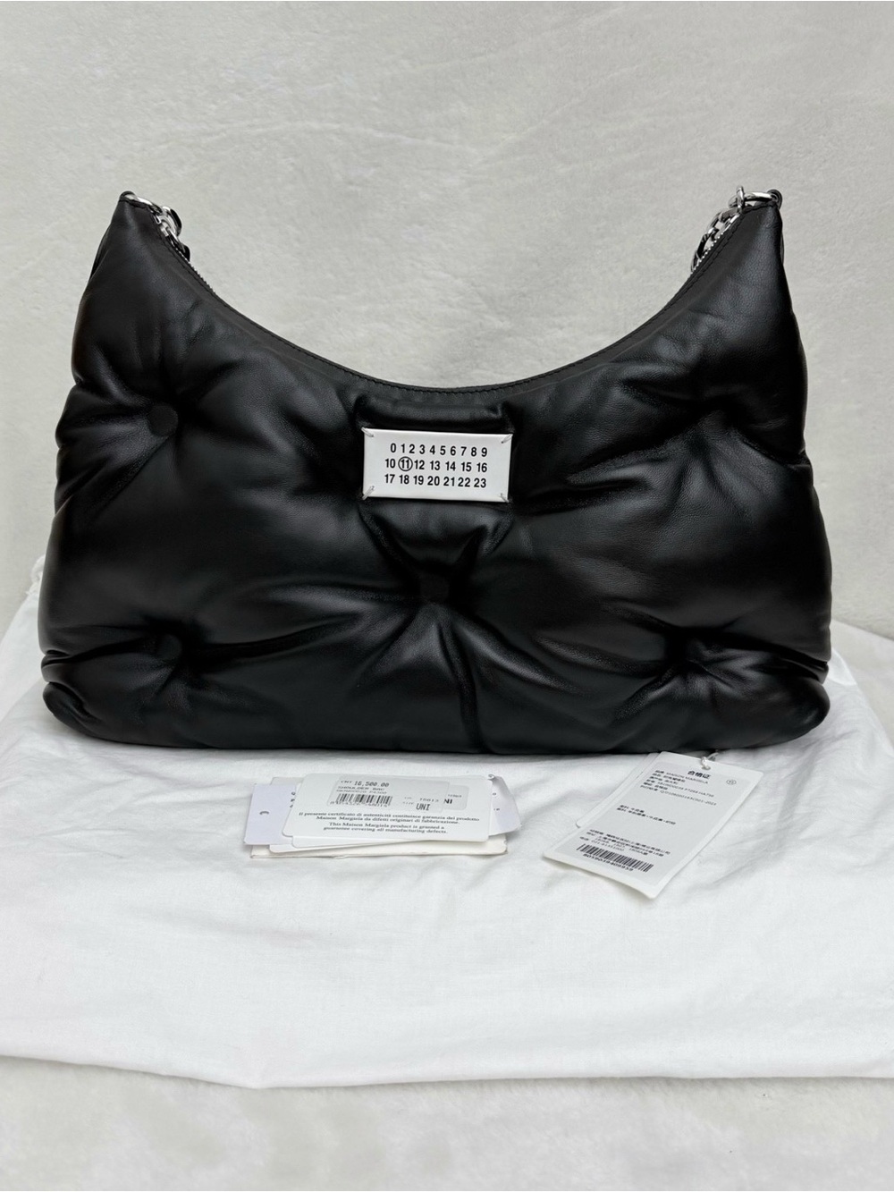 Maison Martin Margiela Black Quilted Puffer Shoulder Bag with Chain Strap